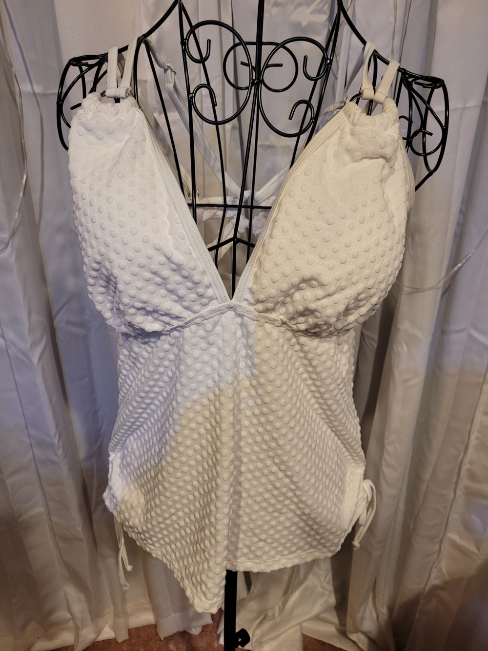 Amazon White Textured Tankini Swim Top